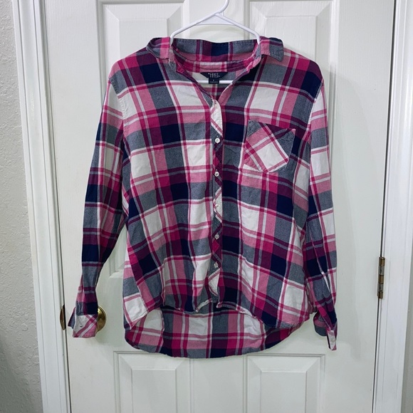 Hayes Tops - Hayes Pink Blue Flannel Comfortable Long Sleeve Button Down Size Large